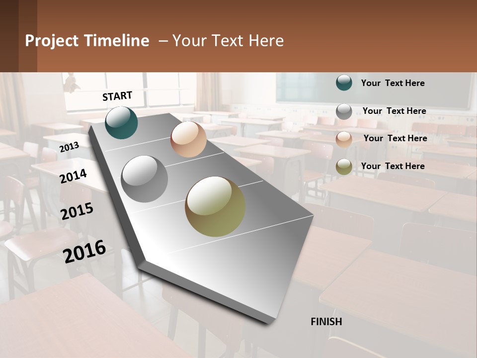 A Classroom With Desks And A Chalk Board PowerPoint Template