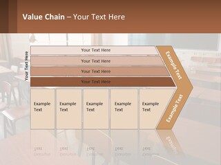 A Classroom With Desks And A Chalk Board PowerPoint Template