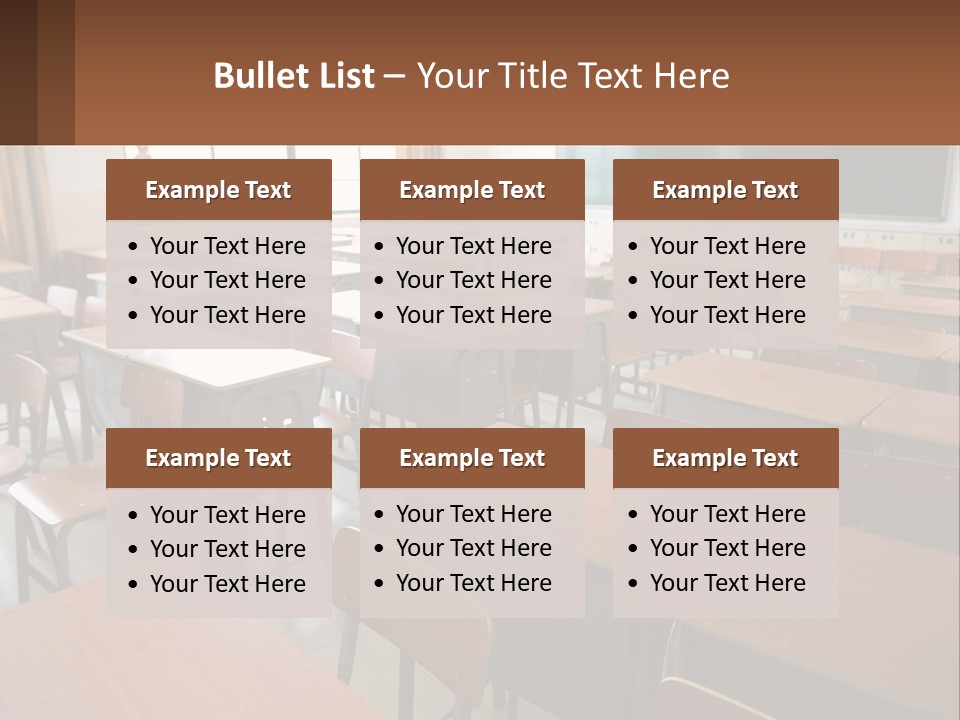 A Classroom With Desks And A Chalk Board PowerPoint Template