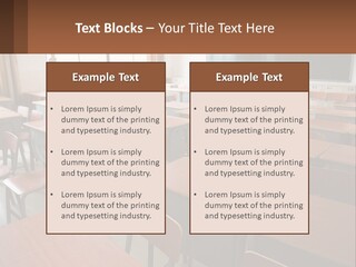 A Classroom With Desks And A Chalk Board PowerPoint Template