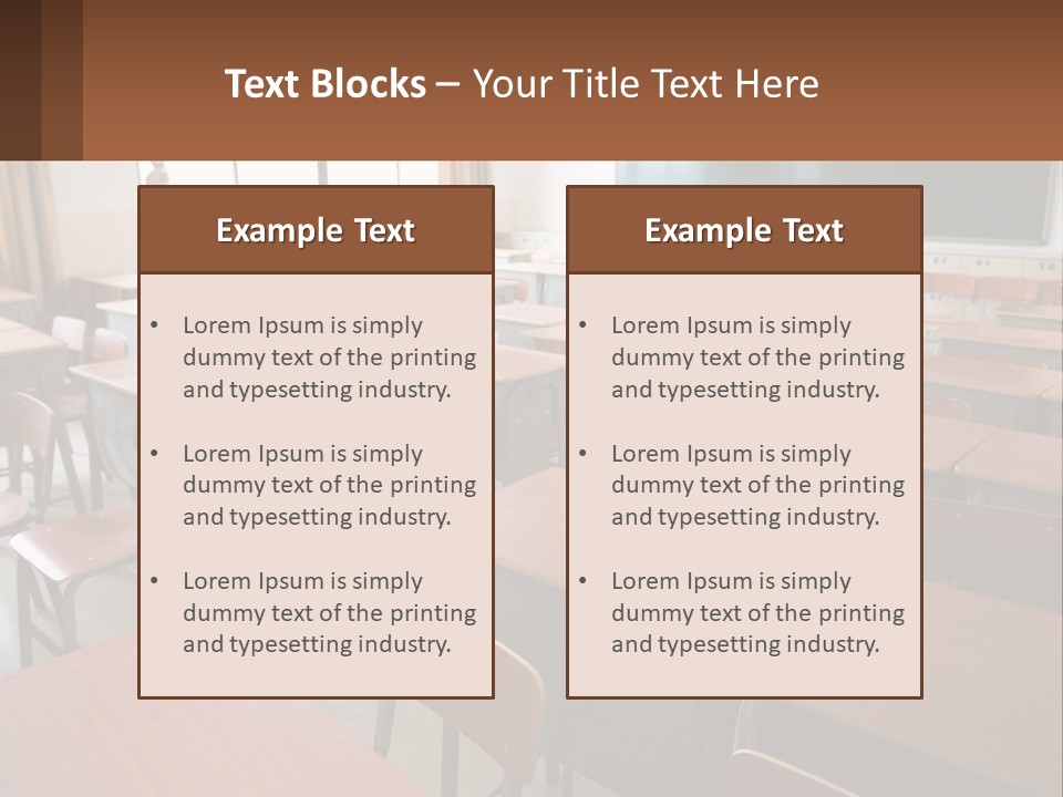 A Classroom With Desks And A Chalk Board PowerPoint Template