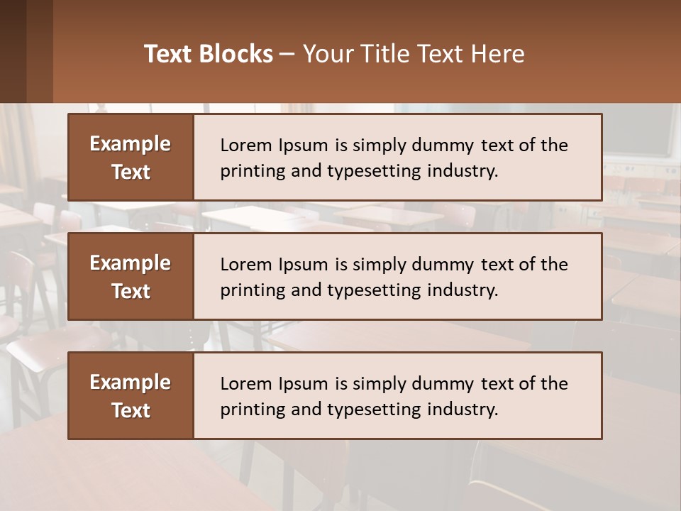 A Classroom With Desks And A Chalk Board PowerPoint Template