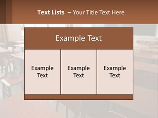 A Classroom With Desks And A Chalk Board PowerPoint Template
