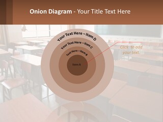 A Classroom With Desks And A Chalk Board PowerPoint Template