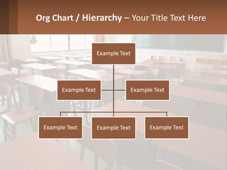 A Classroom With Desks And A Chalk Board PowerPoint Template