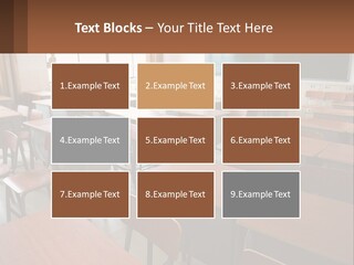 A Classroom With Desks And A Chalk Board PowerPoint Template