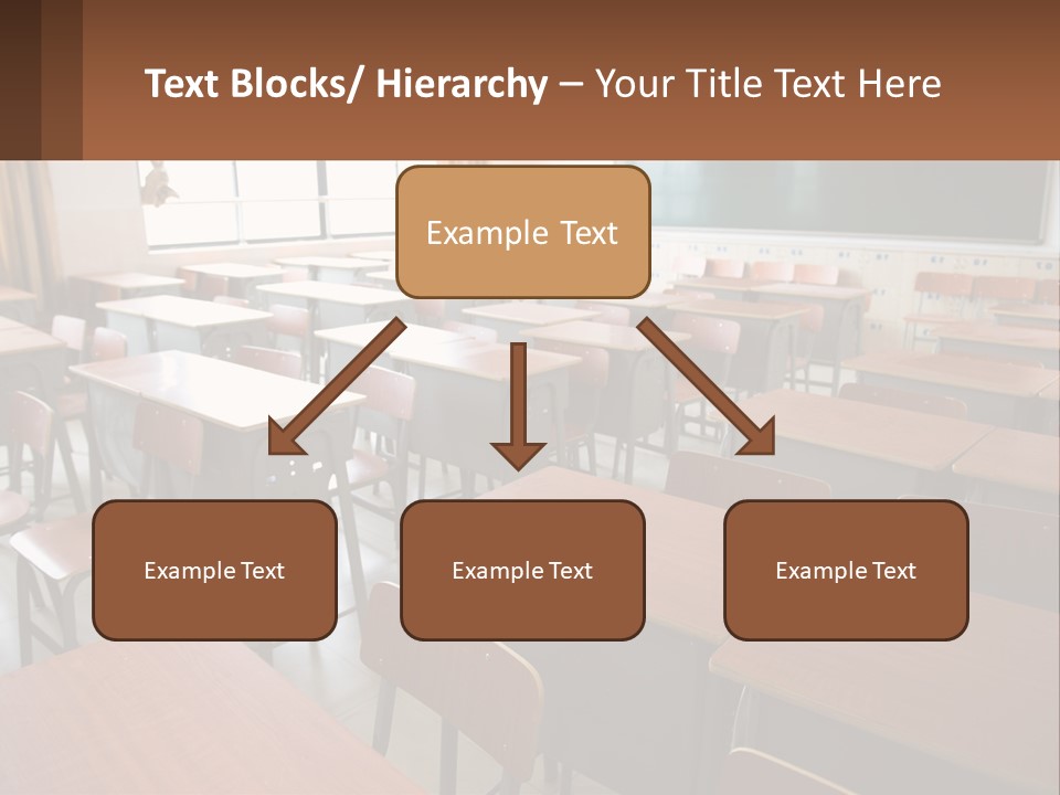 A Classroom With Desks And A Chalk Board PowerPoint Template