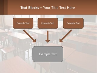 A Classroom With Desks And A Chalk Board PowerPoint Template
