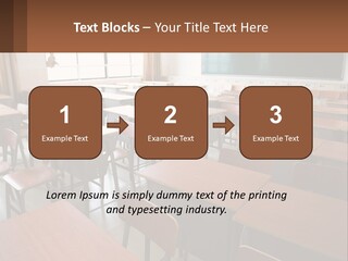 A Classroom With Desks And A Chalk Board PowerPoint Template