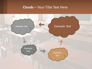 A Classroom With Desks And A Chalk Board PowerPoint Template