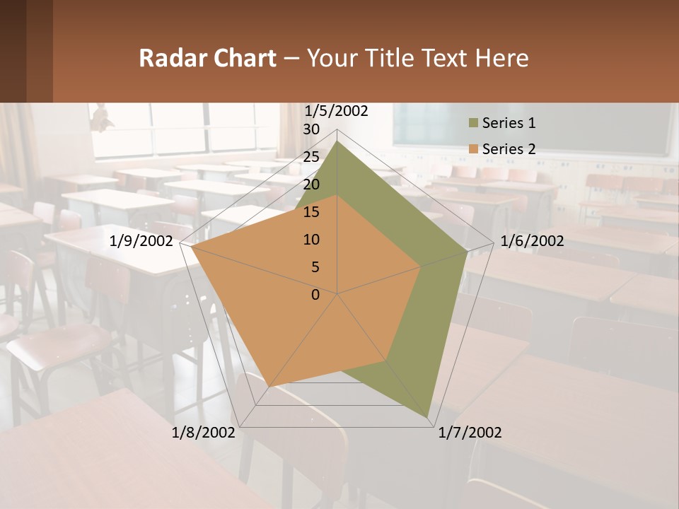 A Classroom With Desks And A Chalk Board PowerPoint Template