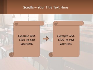 A Classroom With Desks And A Chalk Board PowerPoint Template