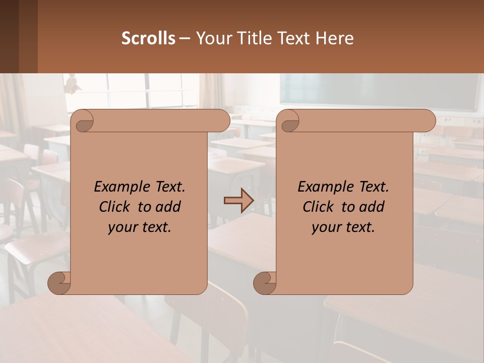 A Classroom With Desks And A Chalk Board PowerPoint Template
