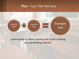 A Classroom With Desks And A Chalk Board PowerPoint Template