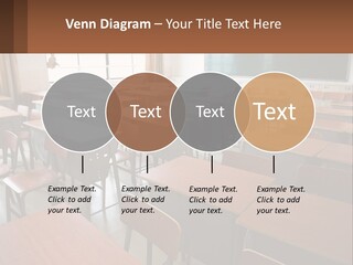 A Classroom With Desks And A Chalk Board PowerPoint Template