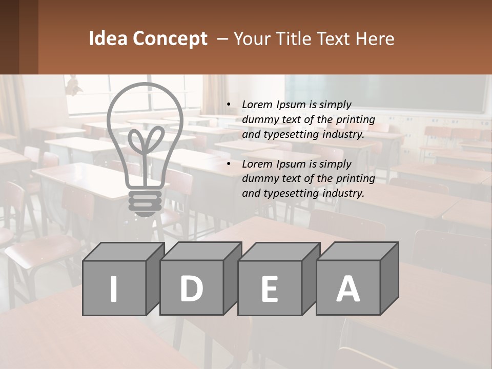 A Classroom With Desks And A Chalk Board PowerPoint Template