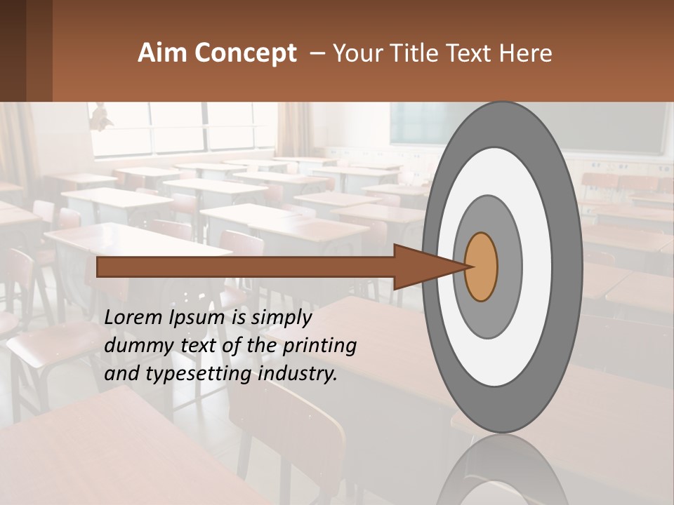 A Classroom With Desks And A Chalk Board PowerPoint Template