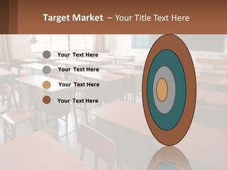 A Classroom With Desks And A Chalk Board PowerPoint Template