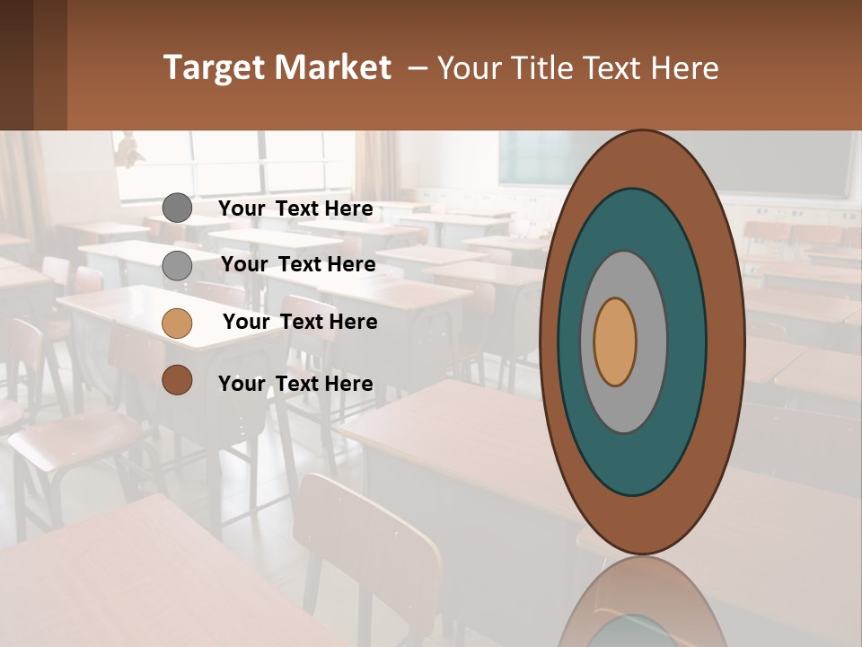 A Classroom With Desks And A Chalk Board PowerPoint Template