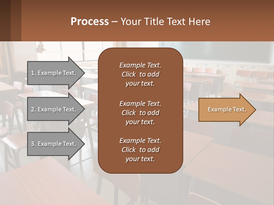 A Classroom With Desks And A Chalk Board PowerPoint Template