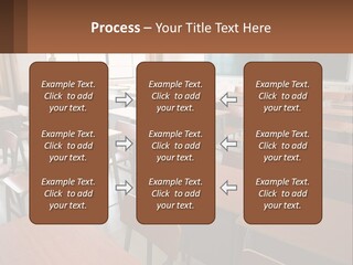 A Classroom With Desks And A Chalk Board PowerPoint Template