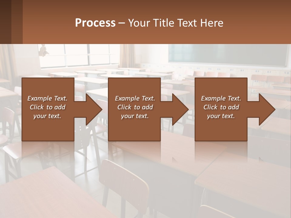 A Classroom With Desks And A Chalk Board PowerPoint Template