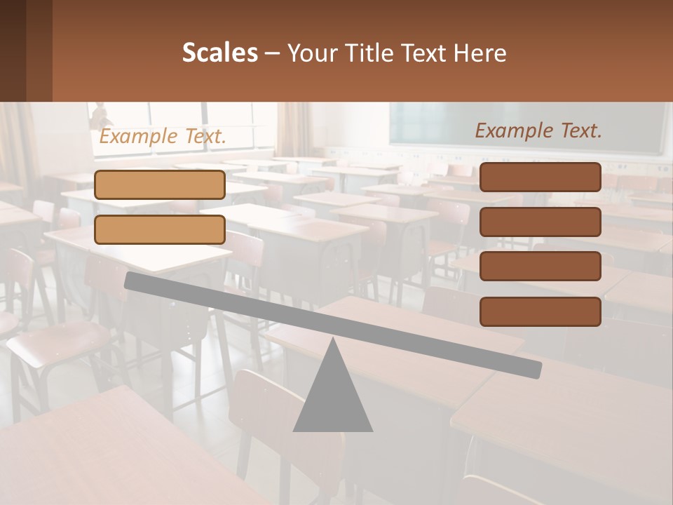 A Classroom With Desks And A Chalk Board PowerPoint Template