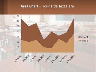 A Classroom With Desks And A Chalk Board PowerPoint Template