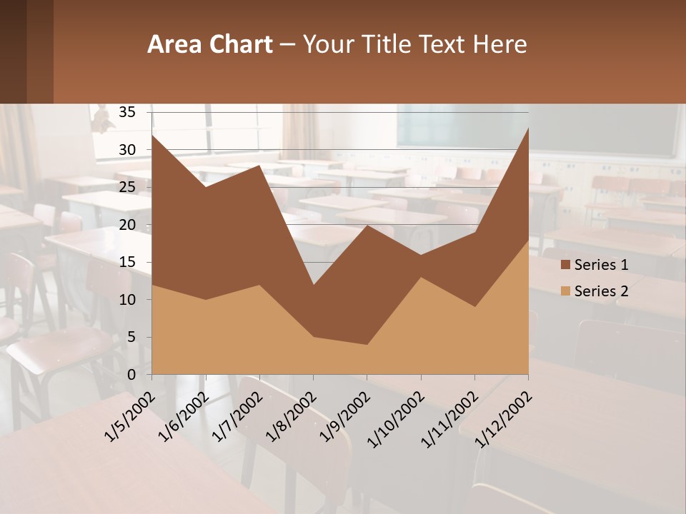 A Classroom With Desks And A Chalk Board PowerPoint Template