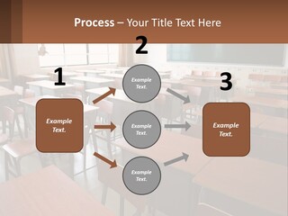 A Classroom With Desks And A Chalk Board PowerPoint Template