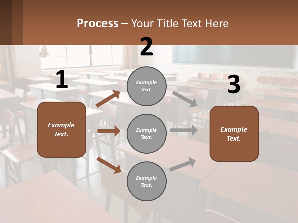 A Classroom With Desks And A Chalk Board PowerPoint Template