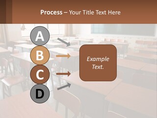 A Classroom With Desks And A Chalk Board PowerPoint Template