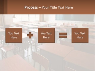 A Classroom With Desks And A Chalk Board PowerPoint Template