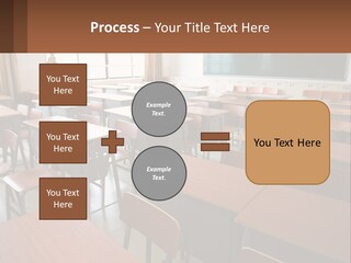 A Classroom With Desks And A Chalk Board PowerPoint Template