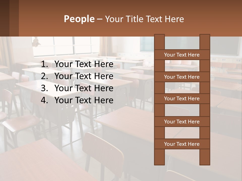 A Classroom With Desks And A Chalk Board PowerPoint Template