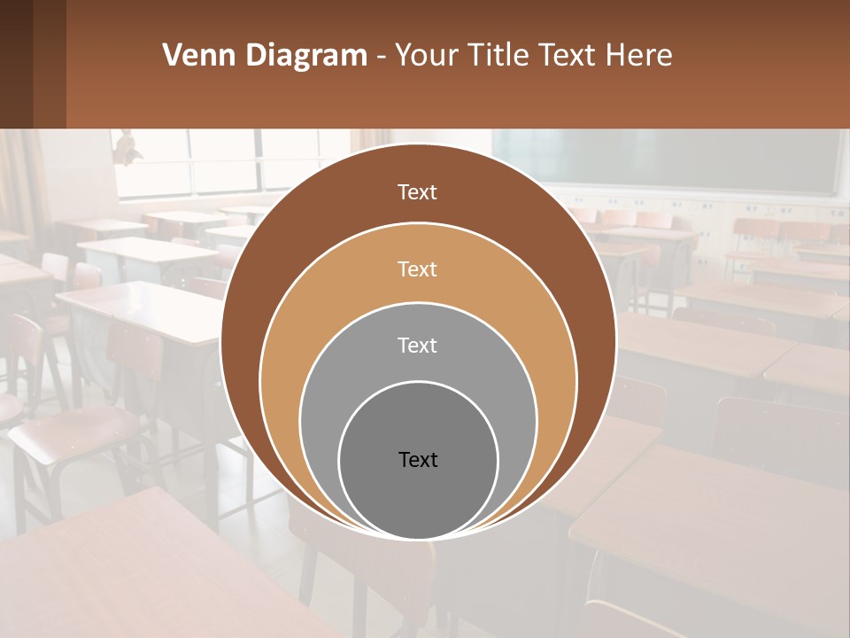 A Classroom With Desks And A Chalk Board PowerPoint Template
