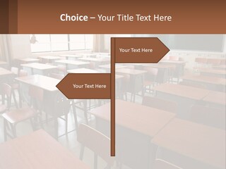 A Classroom With Desks And A Chalk Board PowerPoint Template