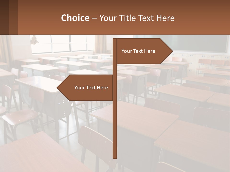 A Classroom With Desks And A Chalk Board PowerPoint Template