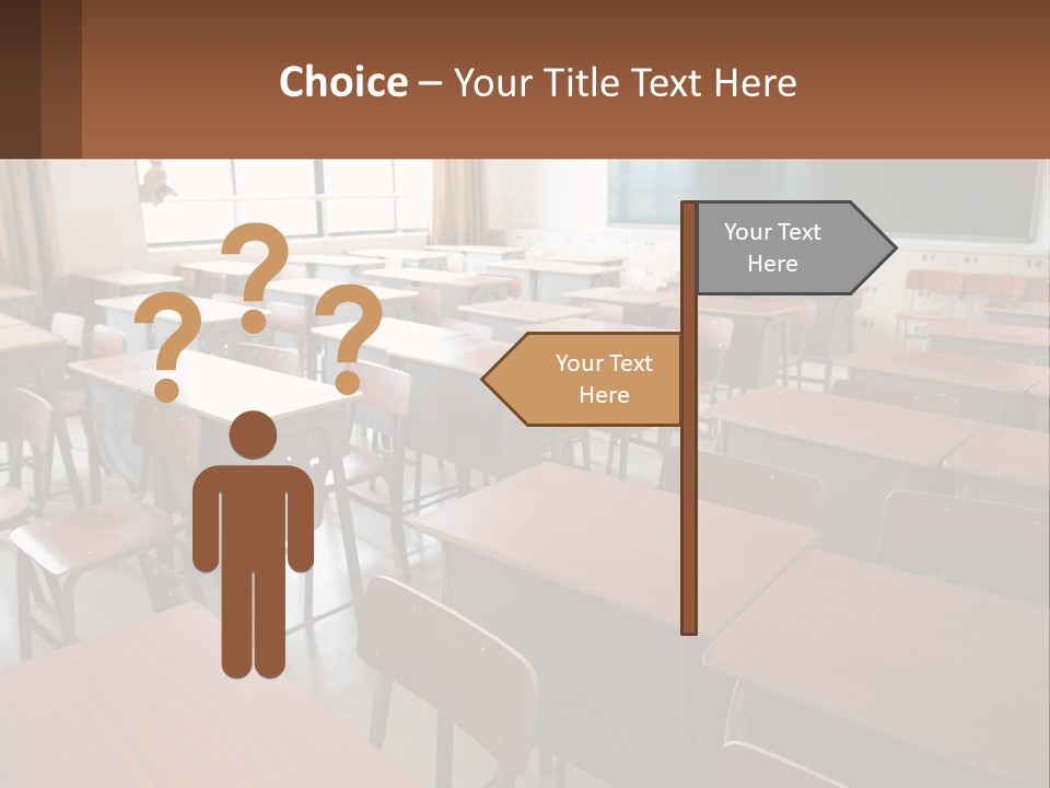 A Classroom With Desks And A Chalk Board PowerPoint Template