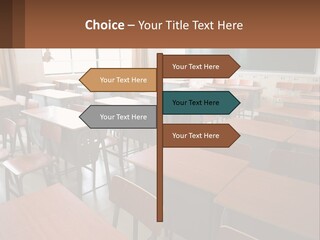 A Classroom With Desks And A Chalk Board PowerPoint Template