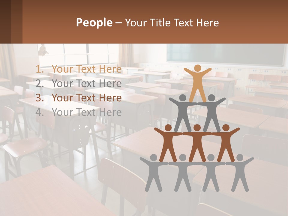 A Classroom With Desks And A Chalk Board PowerPoint Template