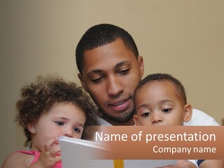 A Man Reading A Book To Two Children PowerPoint Template