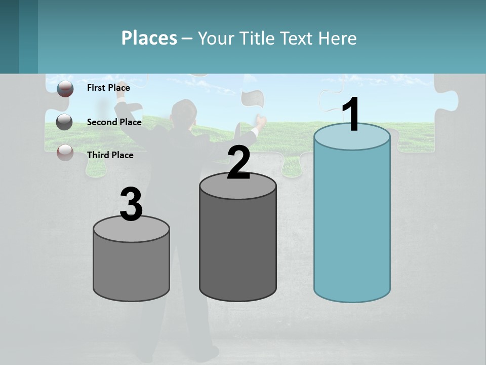 A Man In A Suit Is Holding A Puzzle Piece PowerPoint Template