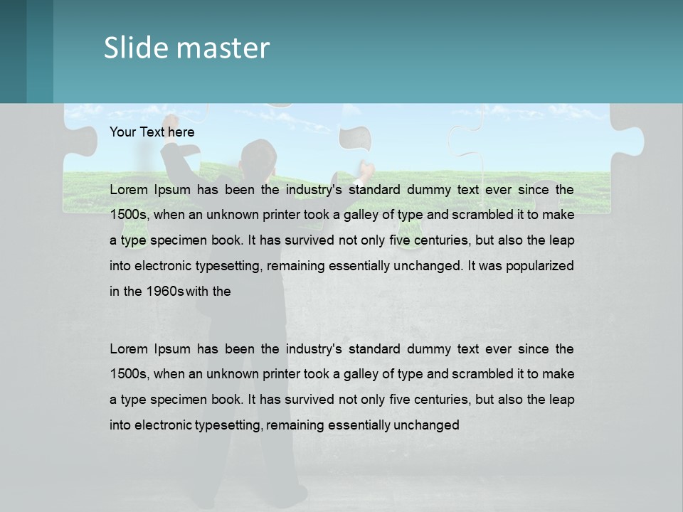 A Man In A Suit Is Holding A Puzzle Piece PowerPoint Template