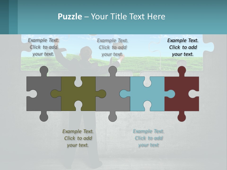 A Man In A Suit Is Holding A Puzzle Piece PowerPoint Template