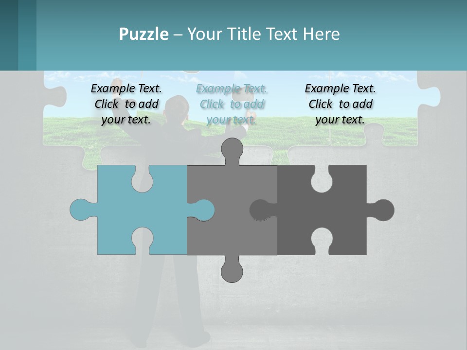 A Man In A Suit Is Holding A Puzzle Piece PowerPoint Template