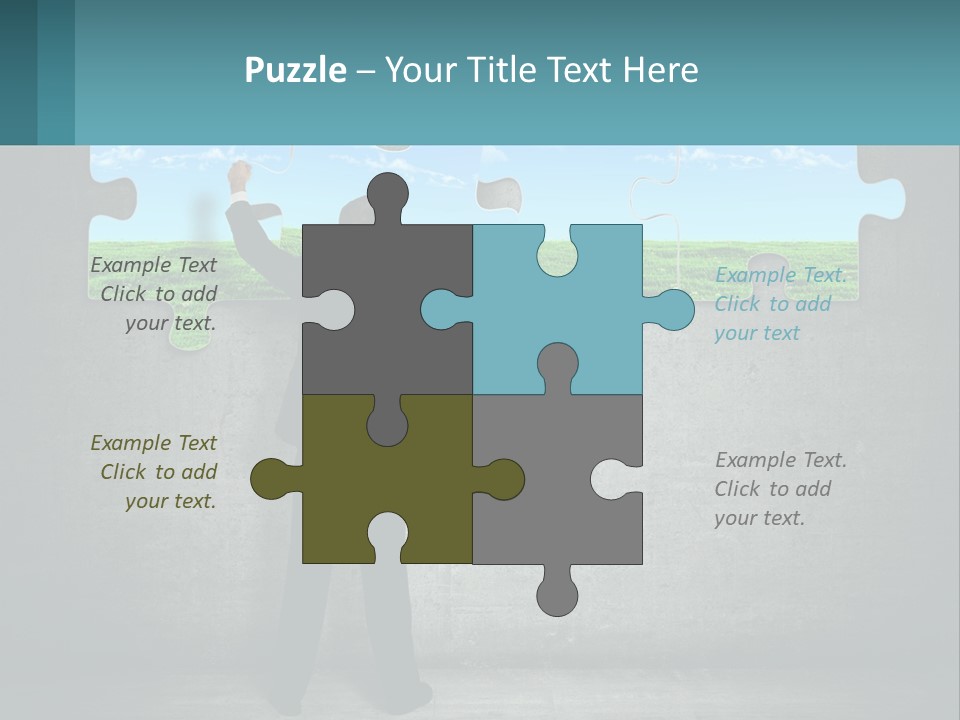A Man In A Suit Is Holding A Puzzle Piece PowerPoint Template