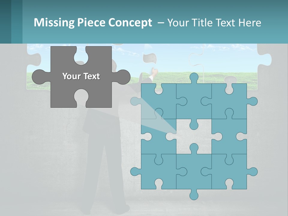 A Man In A Suit Is Holding A Puzzle Piece PowerPoint Template