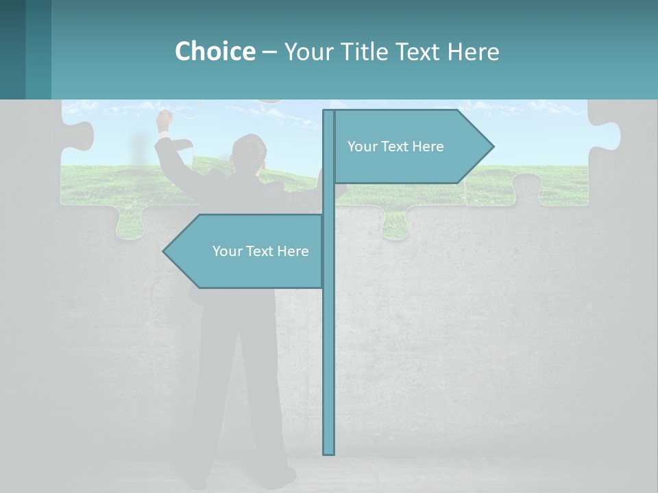 A Man In A Suit Is Holding A Puzzle Piece PowerPoint Template