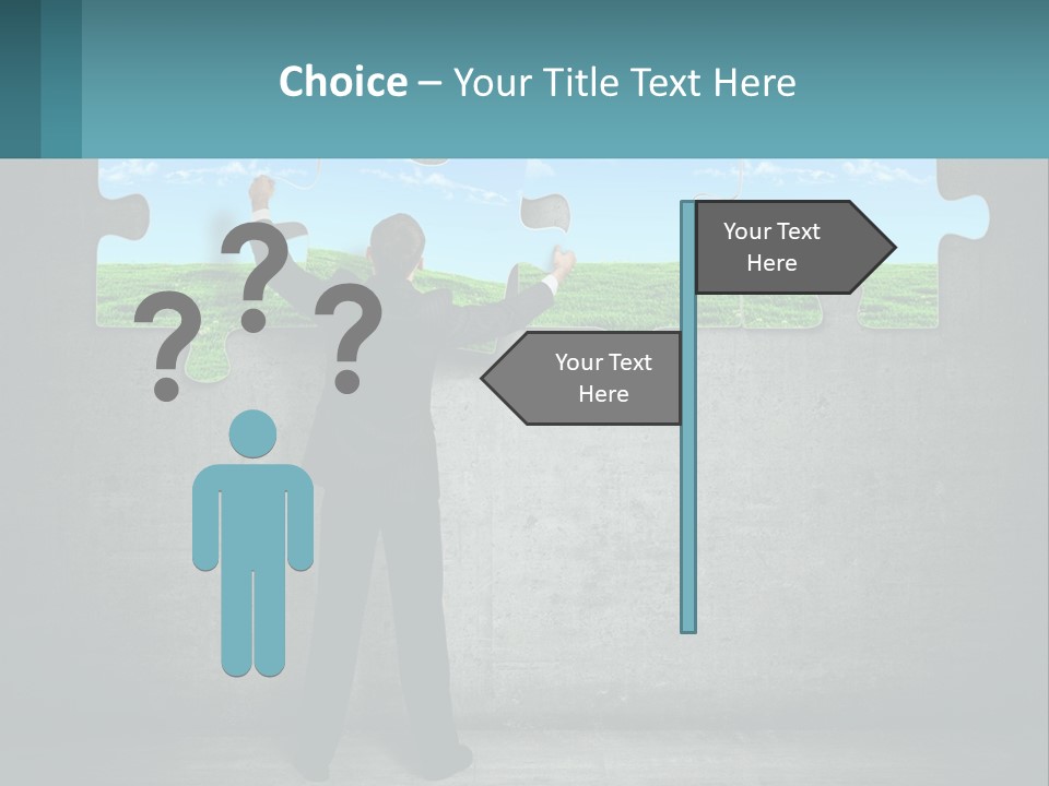 A Man In A Suit Is Holding A Puzzle Piece PowerPoint Template